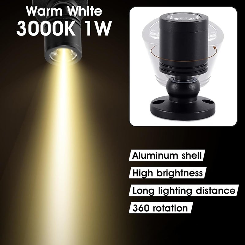 DEDC 6pcs Mini LED Spot Lights, 1W 5V 3000K Under Cabinet Lights, Mini Spotlights for Displays with Dimmer (Warm White-Pushbutton Switches-USB Plug) - Image 2